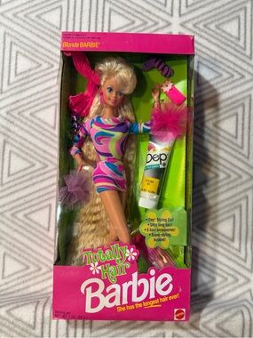 Barbie Totally Hair Blonde Doll in Pink, Green & Purple Dress